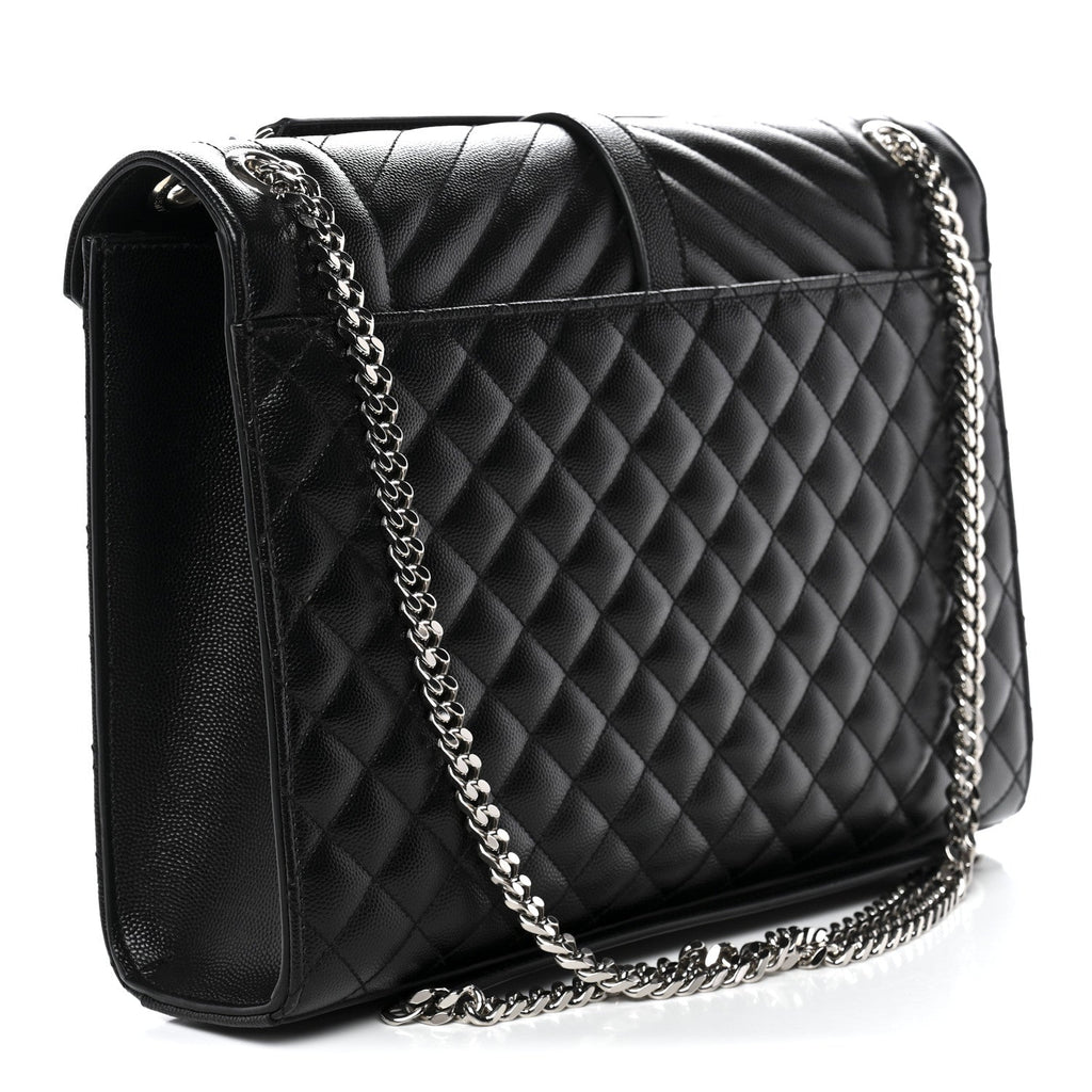 Grain De Poudre Textured Mixed Matelasse Large Triquilt Monogram Satchel Black