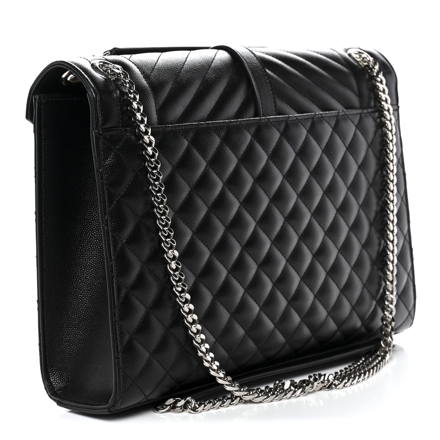 Grain De Poudre Textured Mixed Matelasse Large Triquilt Monogram Satchel Black