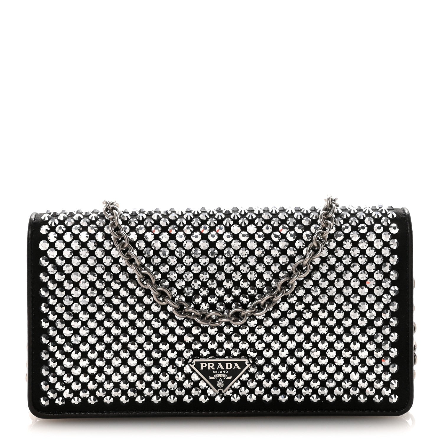 Satin Crystal Metal Triangle Logo Mini Crossbody Bag Cristal