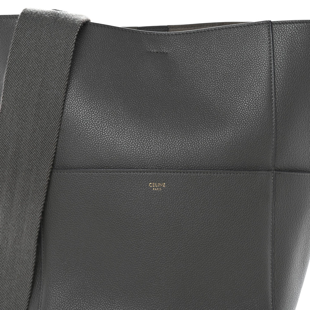 Soft Grained Calfskin Sangle Bucket Bag Grey