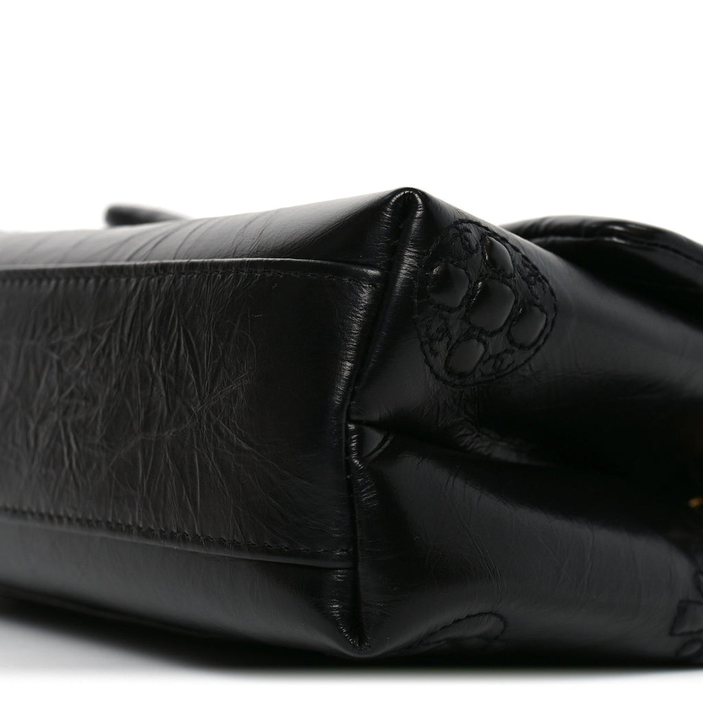 Crumbled Calfskin Embossed Flap Black