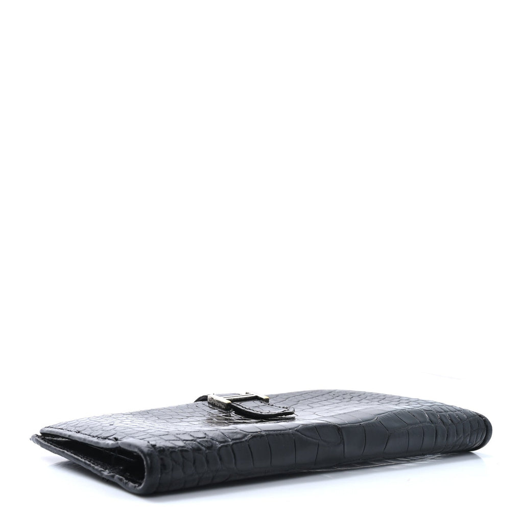 Shiny Alligator Bearn Gusset Wallet Black