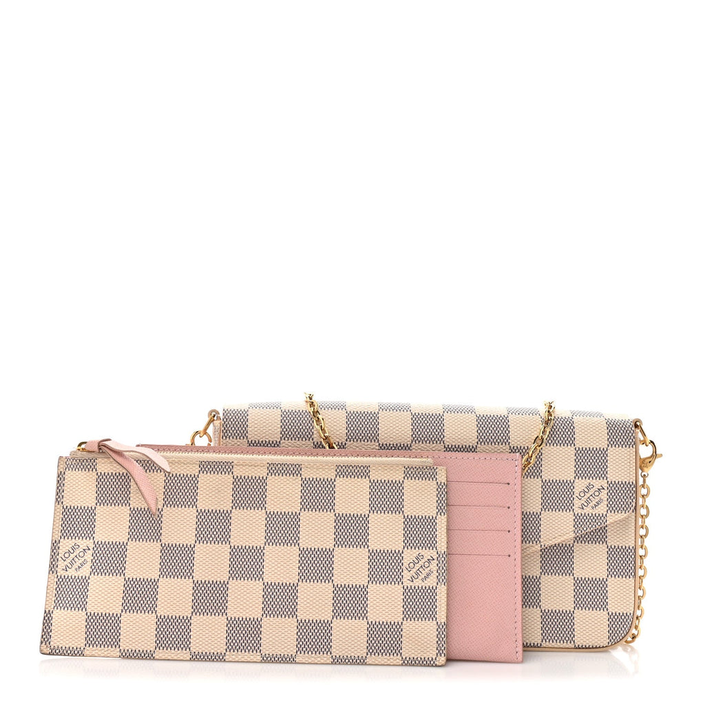 Damier Azur Pochette Felicie Chain Wallet Rose Ballerine