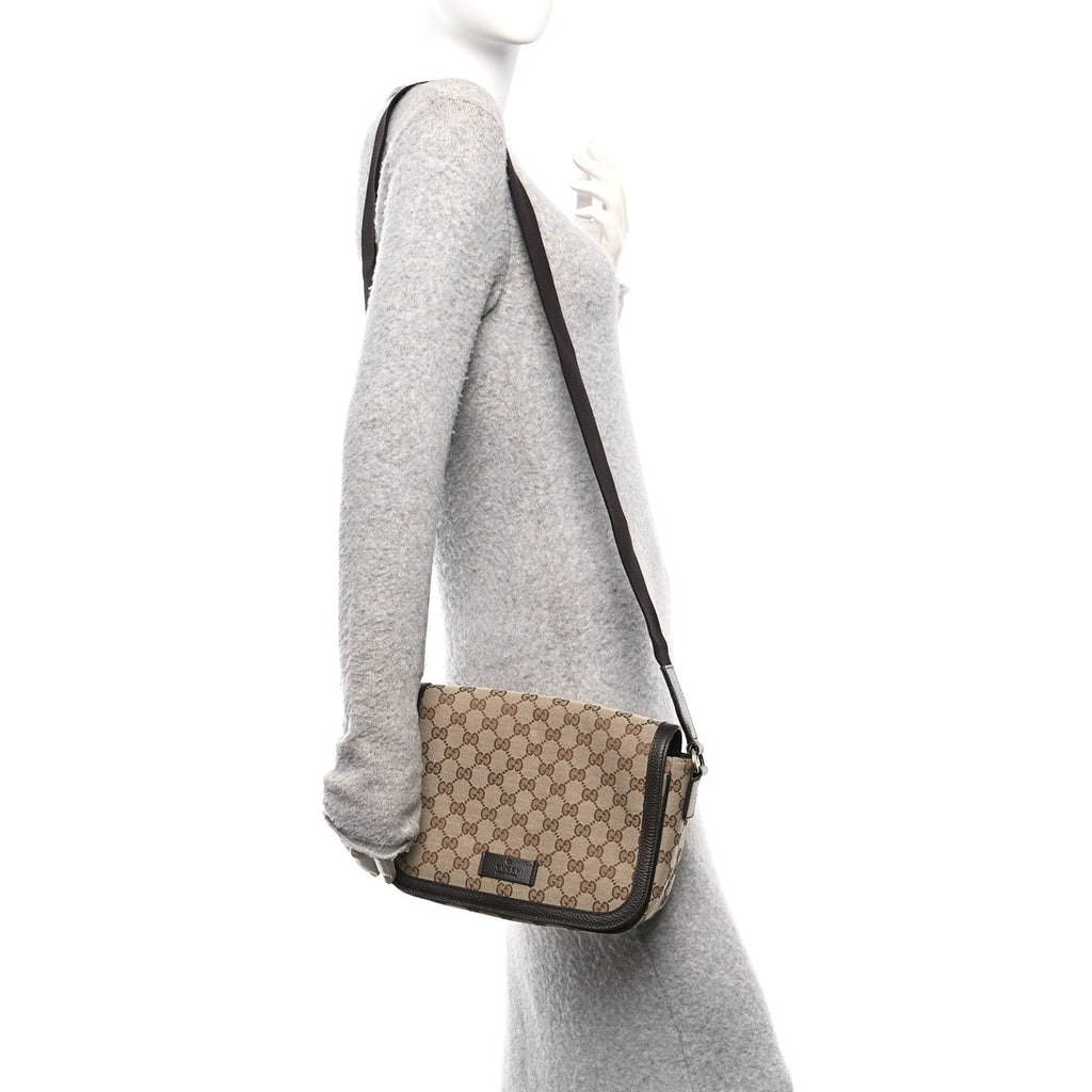 Monogram Flap Messenger Bag Beige Dark Brown