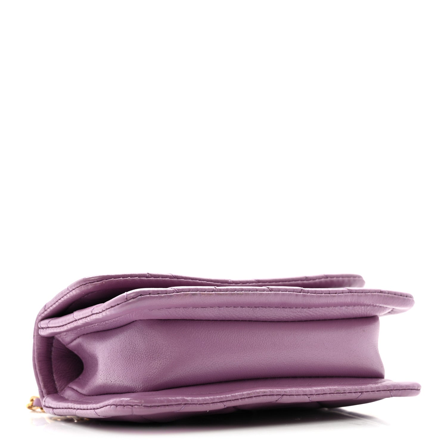 Shiny Lambskin Quilted Extra Mini Flap Purple