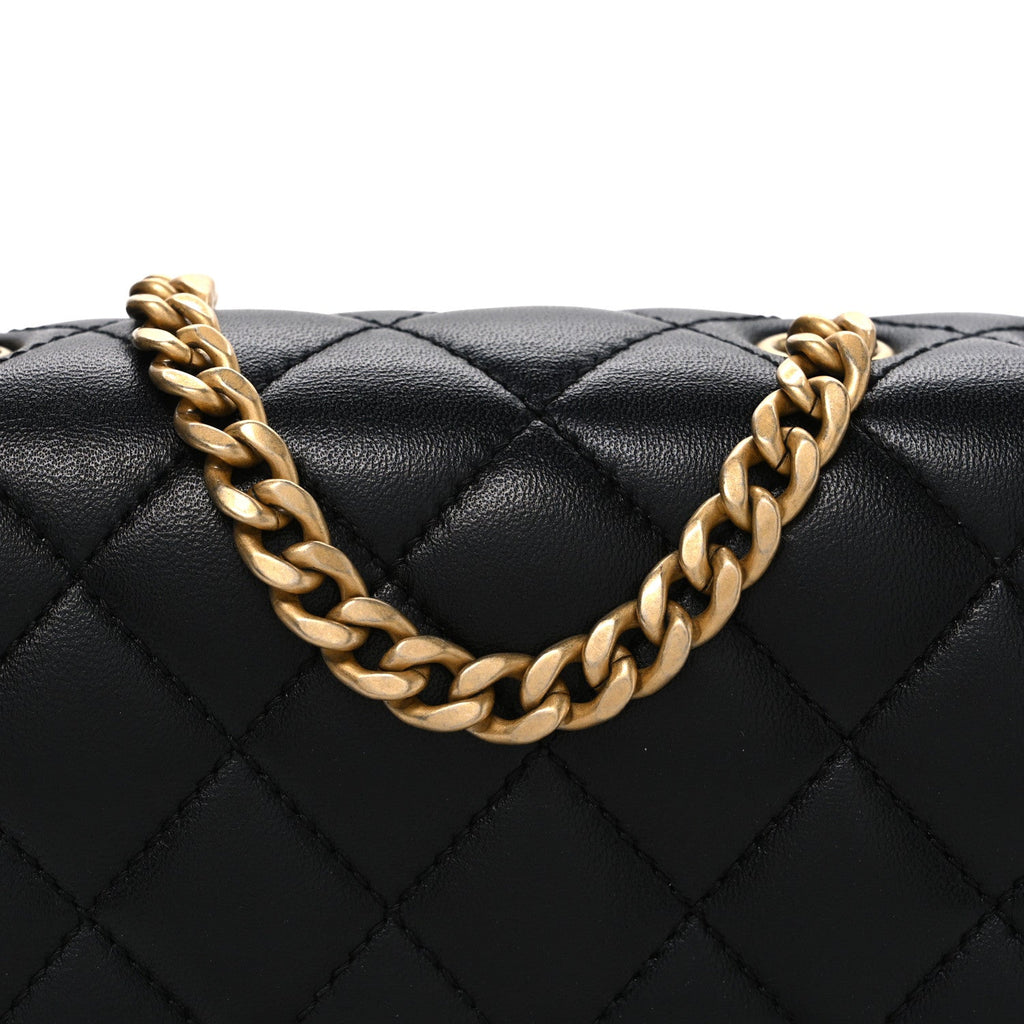 Lambskin Quilted Mini Sweet Camellia Flap Black
