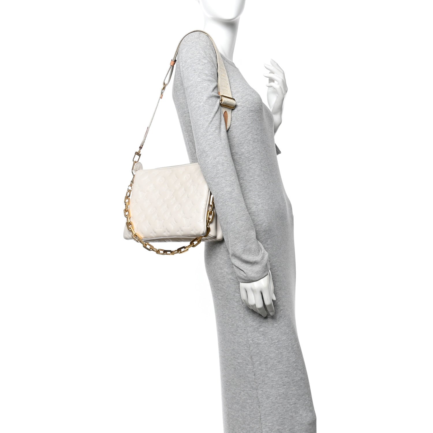 Lambskin Embossed Monogram Coussin PM Beige Cream
