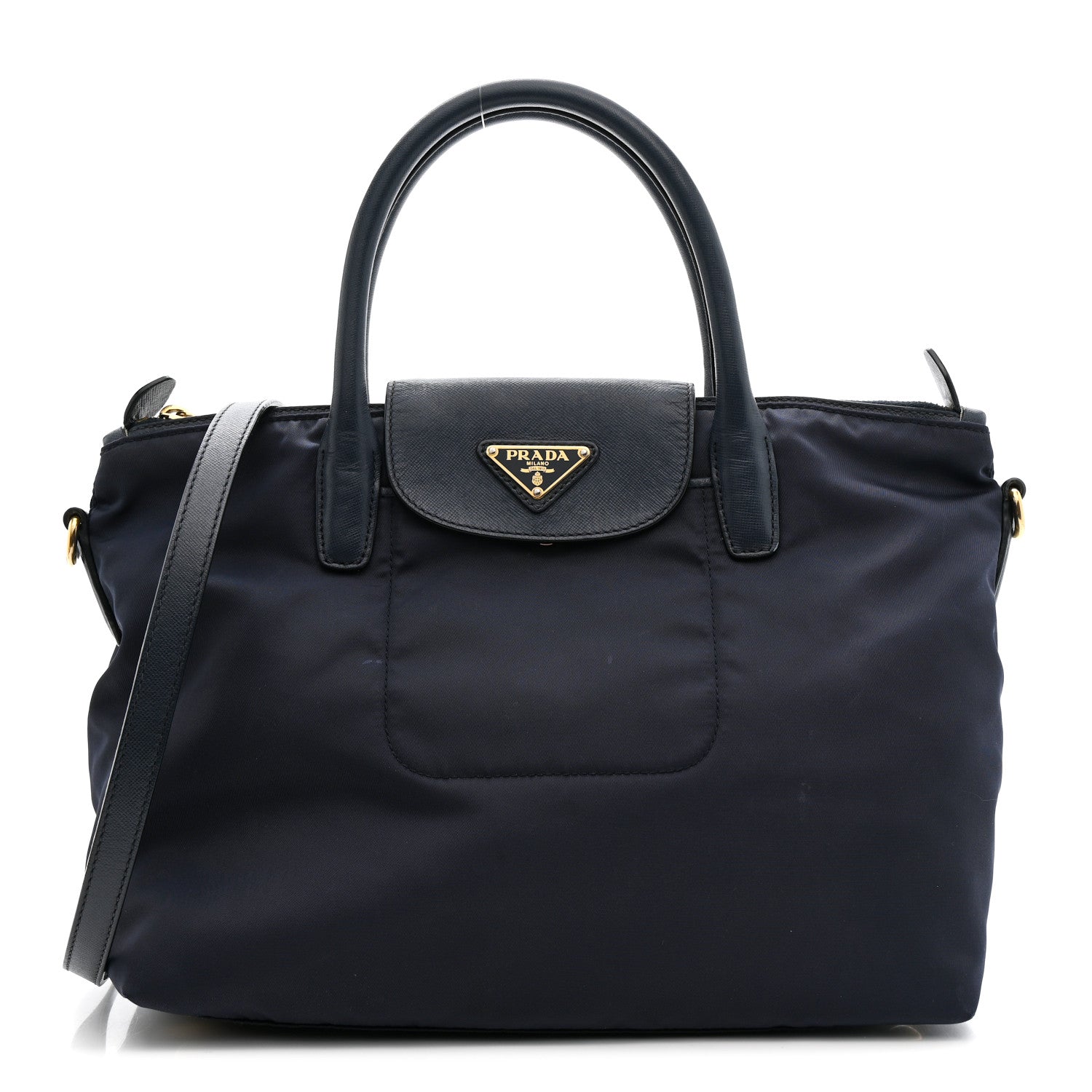 Tessuto Nylon Saffiano Shopping Tote Navy