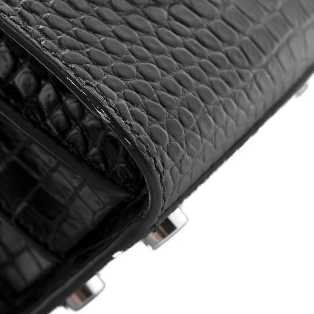 Calfskin Crocodile Embossed Nano Sac De Jour Black