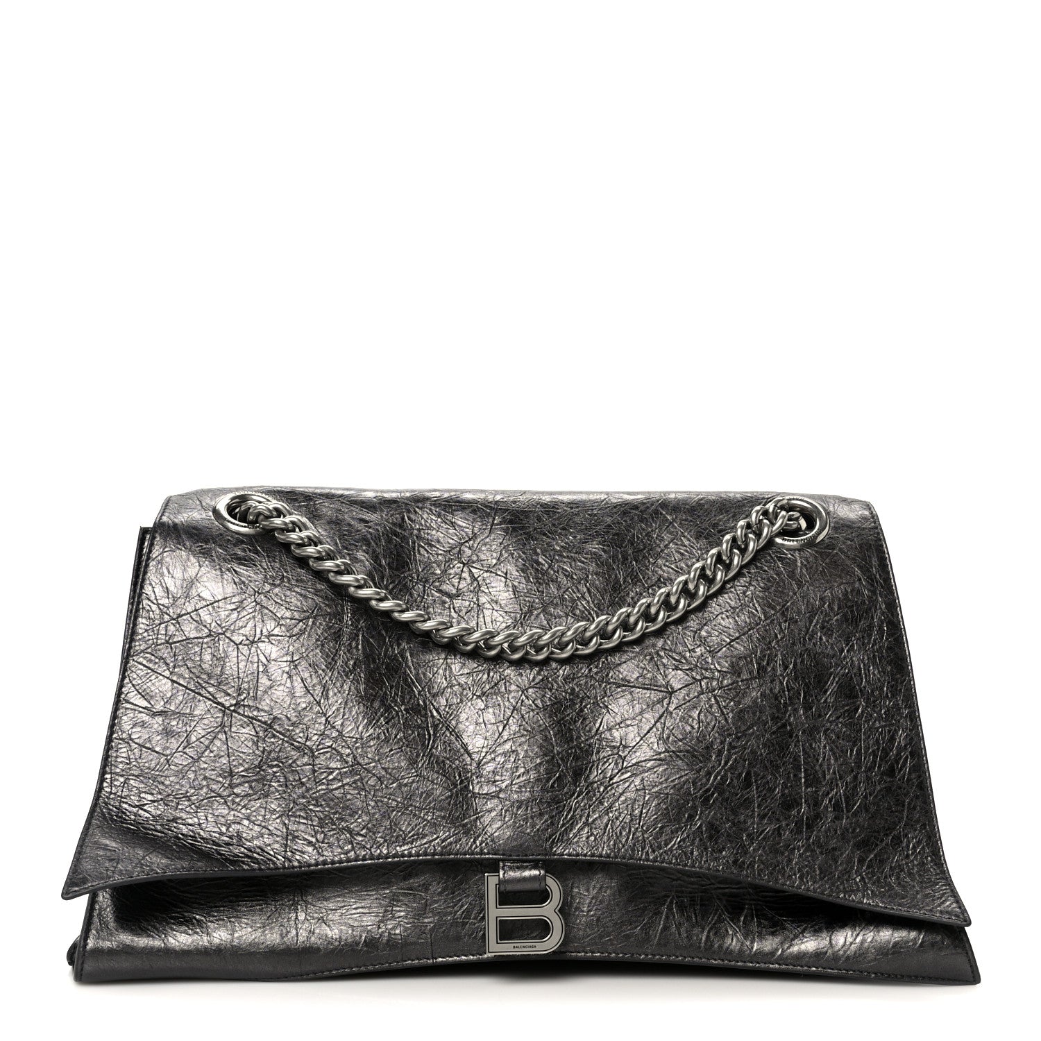 Metallic Crushed Calfskin Large Crush Chain Bag Steel Grey