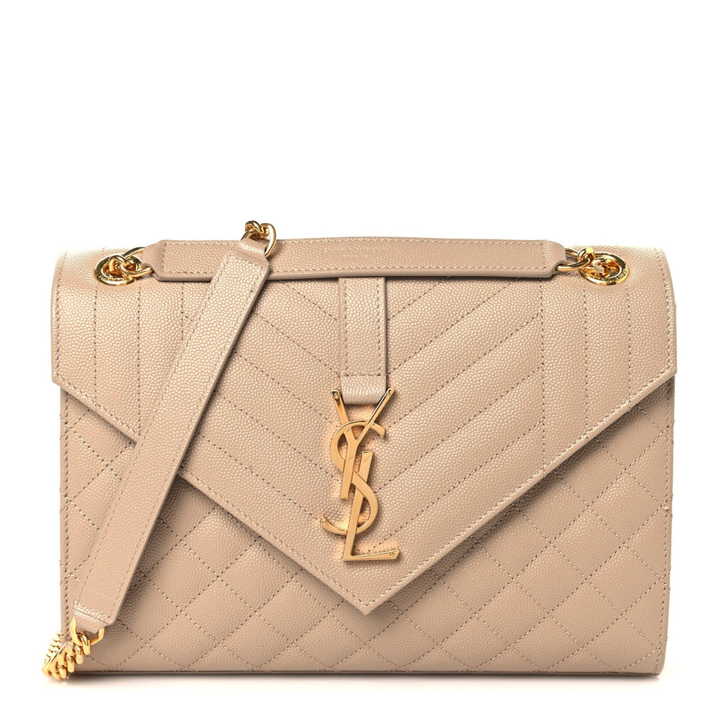 Grain De Poudre Textured Mixed Matelasse Medium Triquilt Monogram Satchel Dark Beige