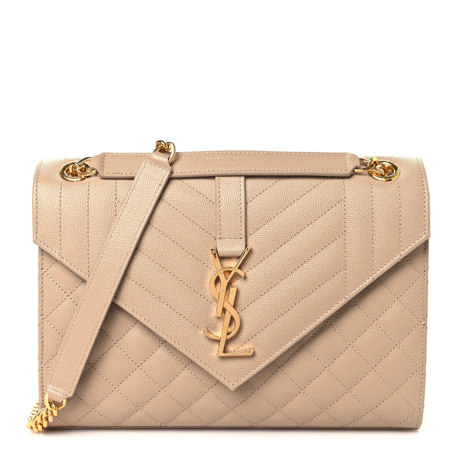 Grain De Poudre Textured Mixed Matelasse Medium Triquilt Monogram Satchel Dark Beige
