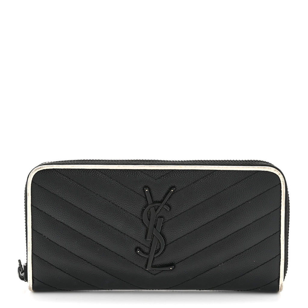 Grain De Poudre Matelasse Chevron Monogram Zip Around Wallet Black Dove White