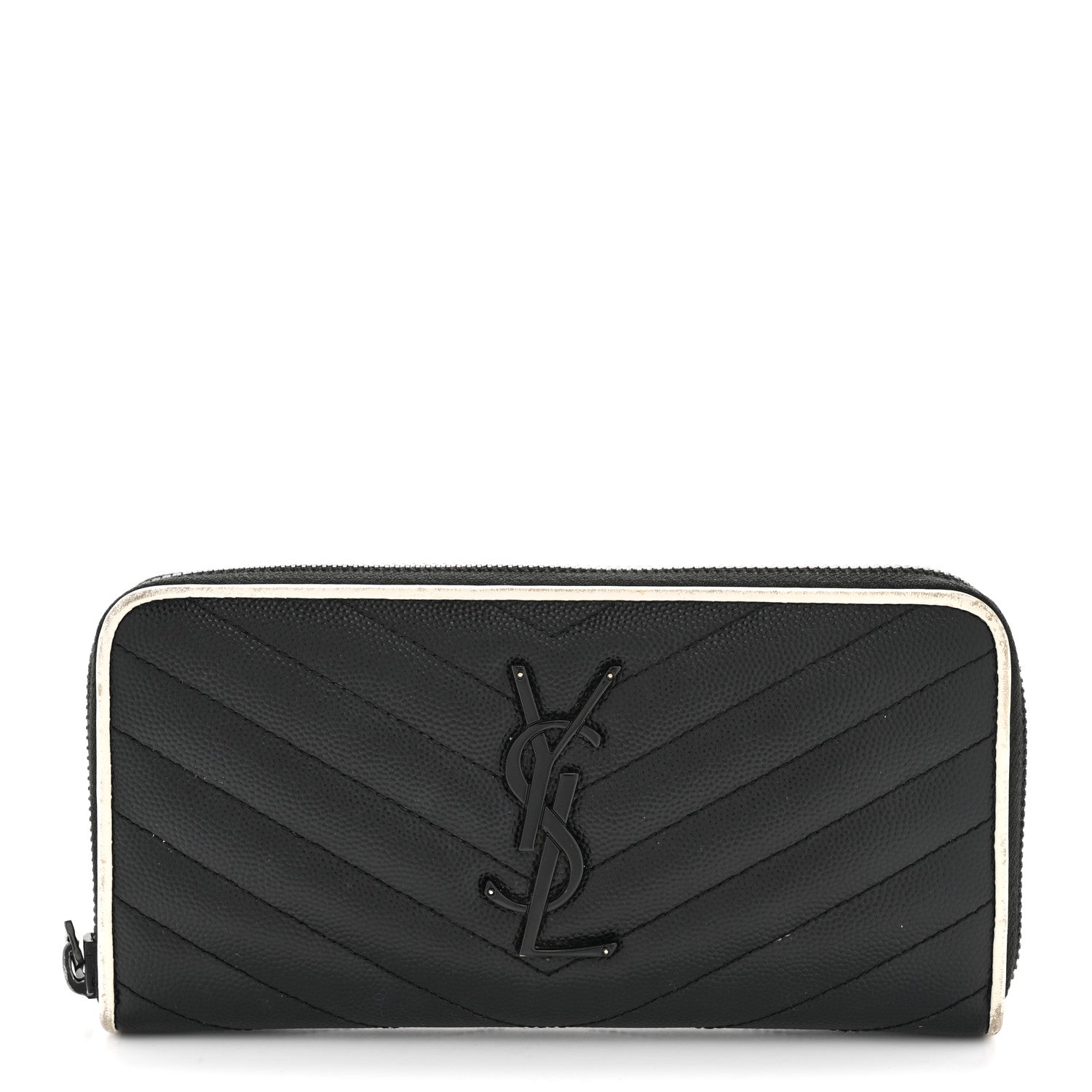 Grain De Poudre Matelasse Chevron Monogram Zip Around Wallet Black Dove White