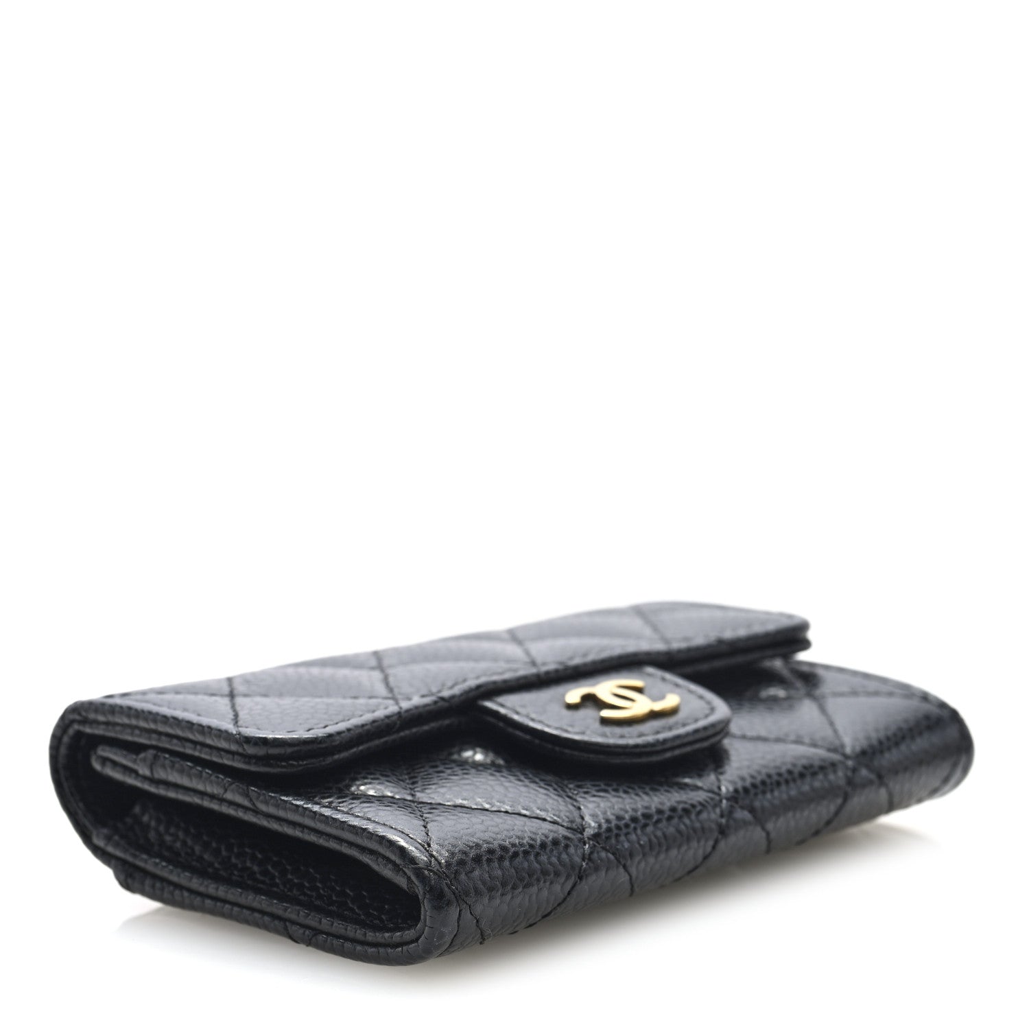 Caviar Quilted Flap  Holder Wallet Black