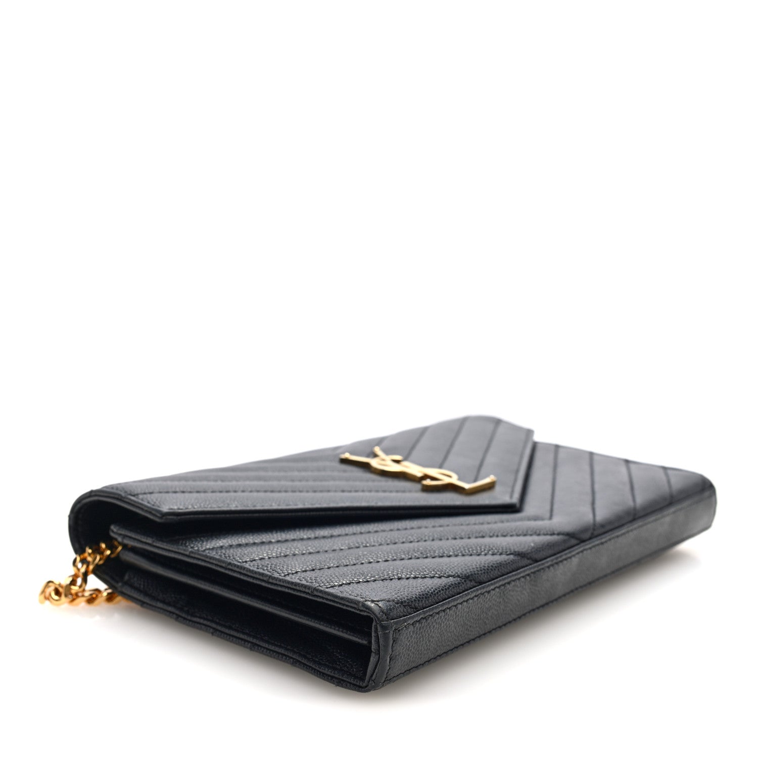 Grain De Poudre Matelasse Chevron Monogram Chain Wallet Black