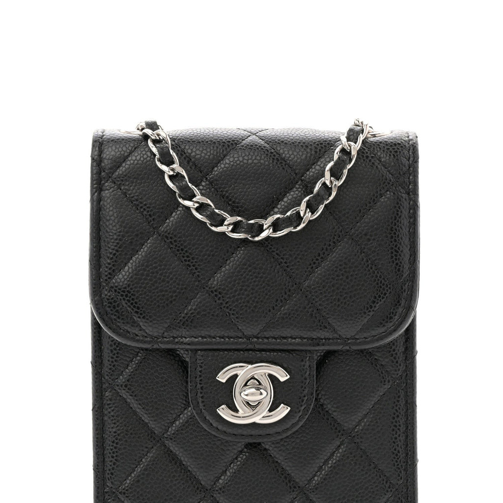 Caviar Quilted Classic Phone Holder Black