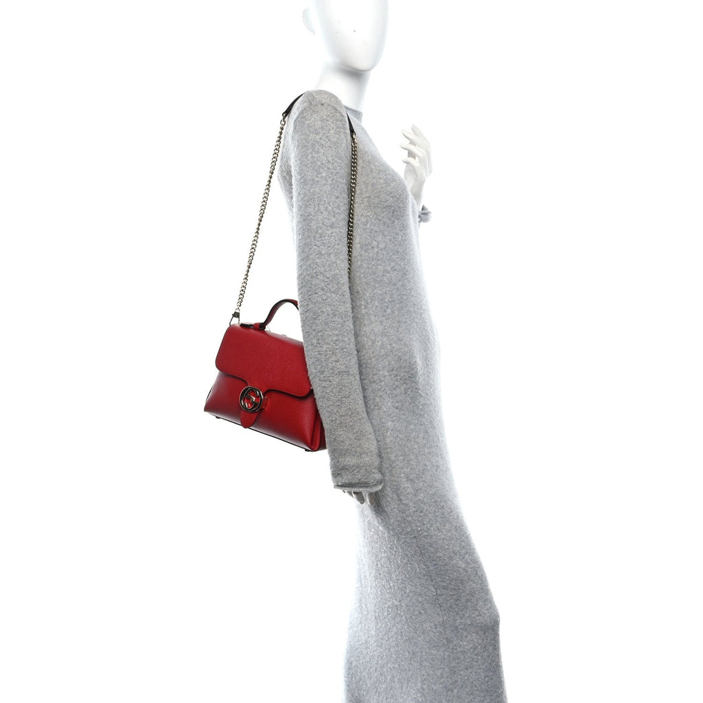 Dollar Calfskin Interlocking G Top Handle Shoulder Bag Red
