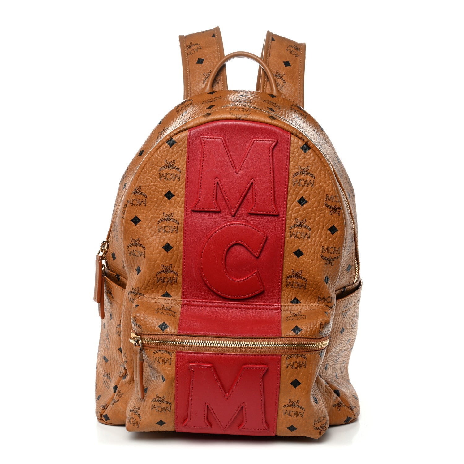Visetos Medium Stark Logo Stripe Backpack Cognac Red