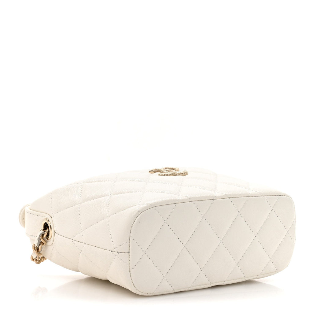 Caviar Quilted Hobo Clutch With Chain White