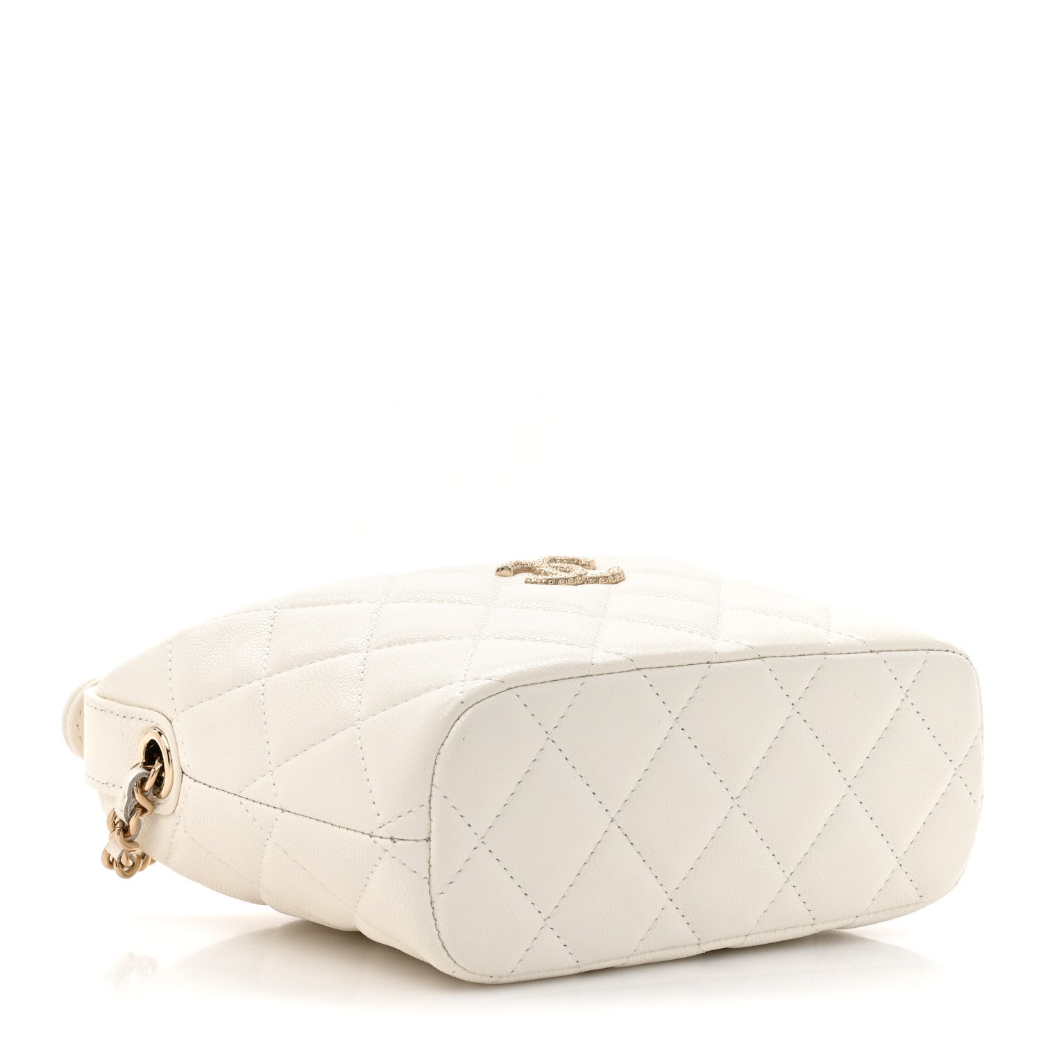 Caviar Quilted Hobo Clutch With Chain White