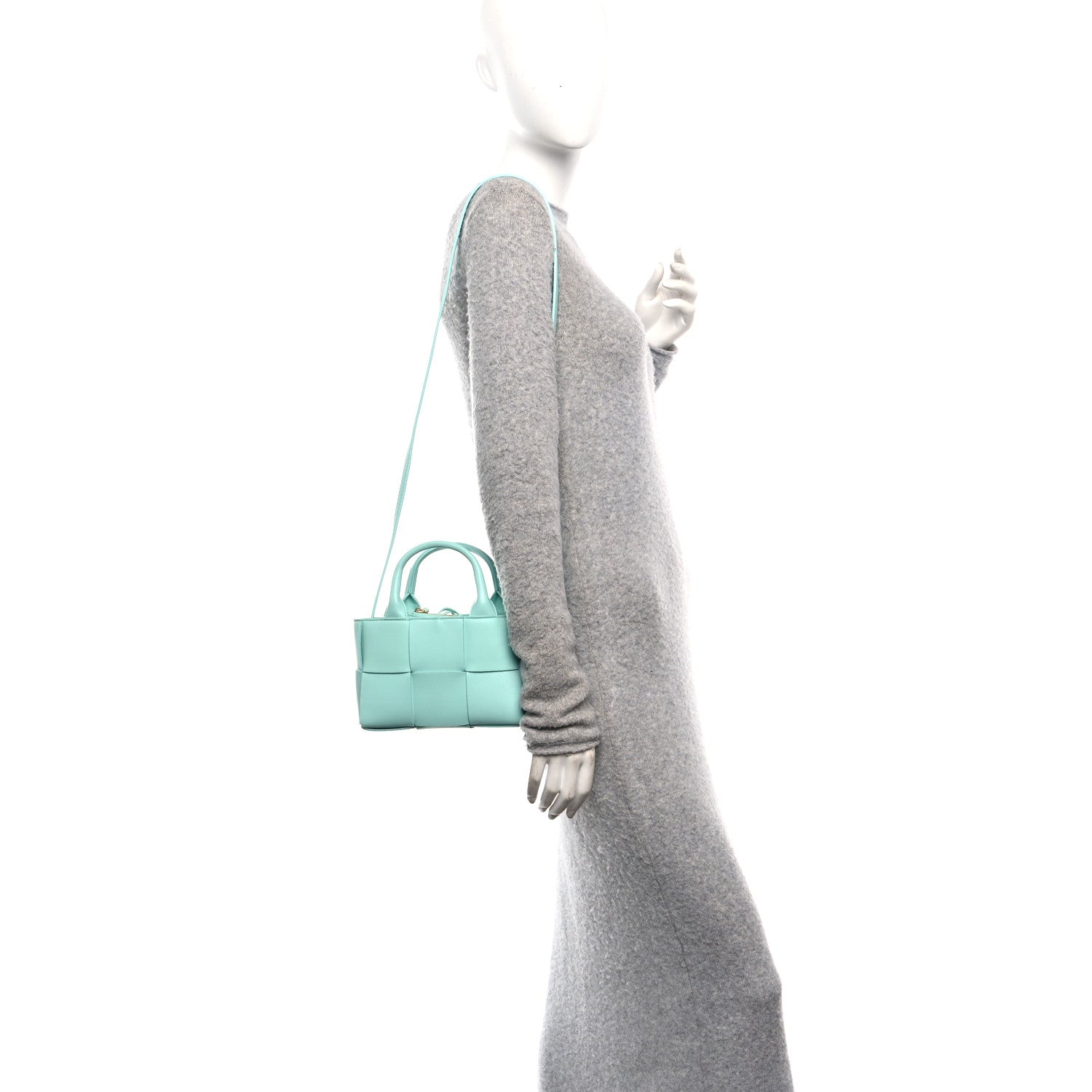 Grained Calfskin Maxi Intrecciato Small Arco Tote Pale Blue