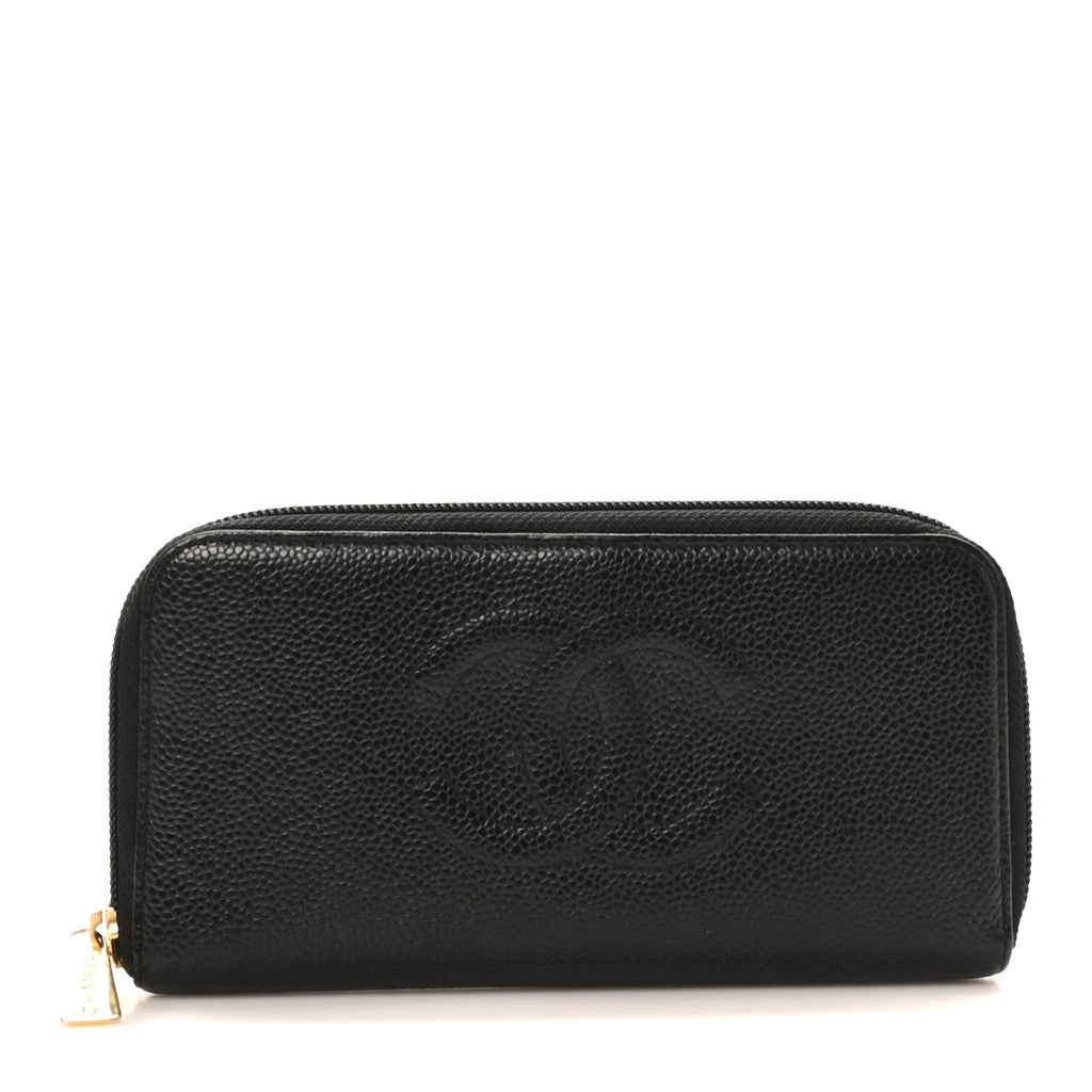 Caviar CC Timeless Large Zip Around Wallet Black