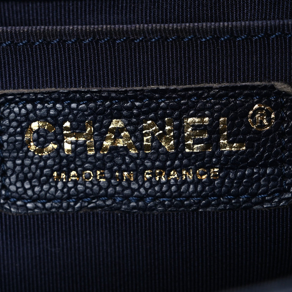 Metallic Caviar Quilted Medium Boy Flap Navy