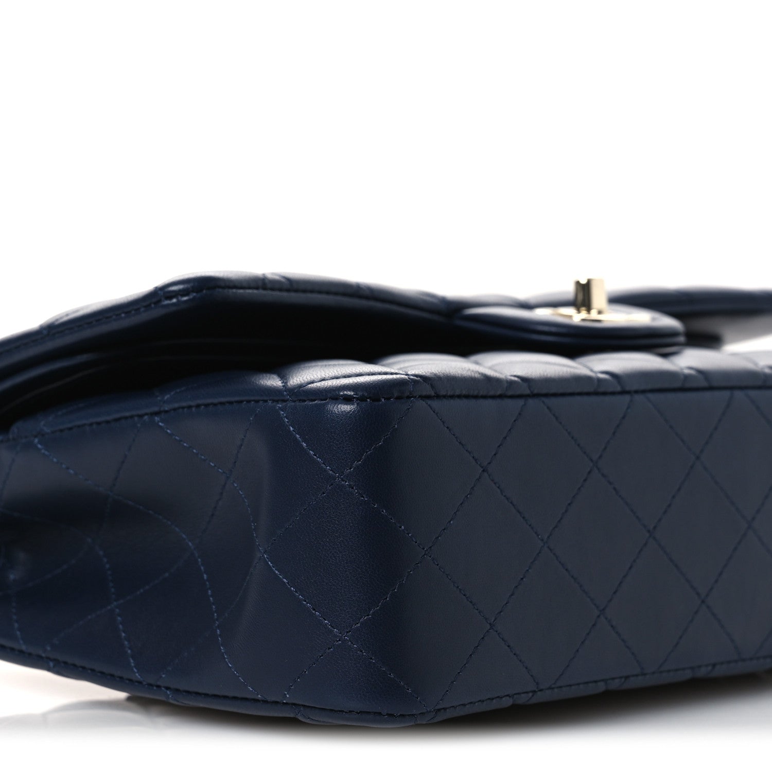 Lambskin Quilted Medium Double Flap Navy