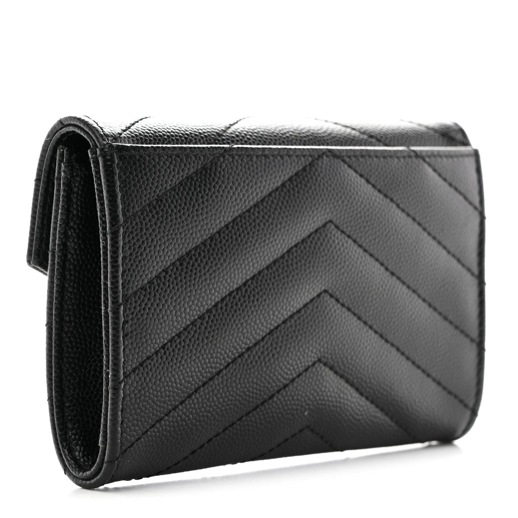 Grain De Poudre Matelasse Chevron Small Monogram Envelope Wallet Black