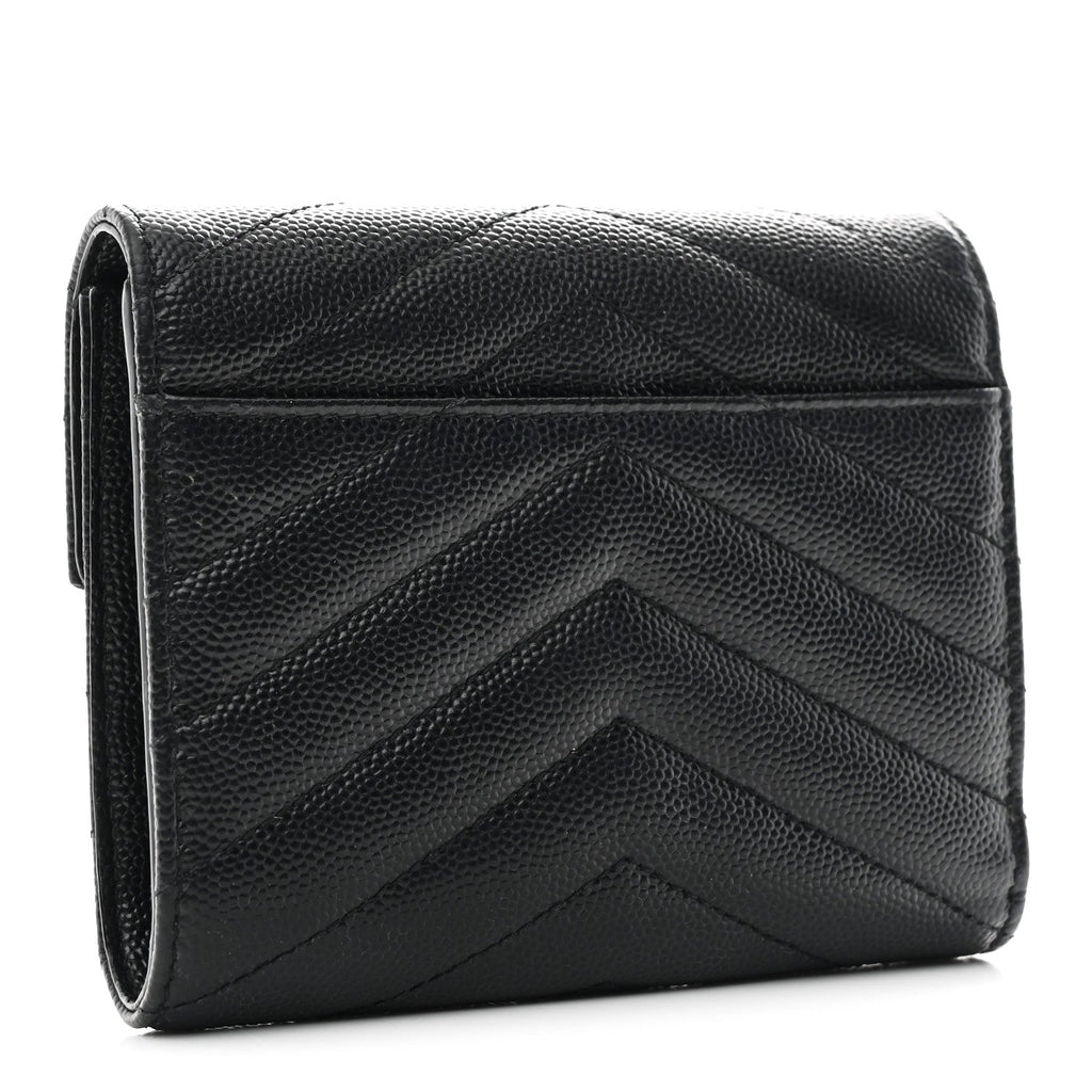 Grain De Poudre Matelasse Chevron Monogram Compact Tri Fold Wallet Black