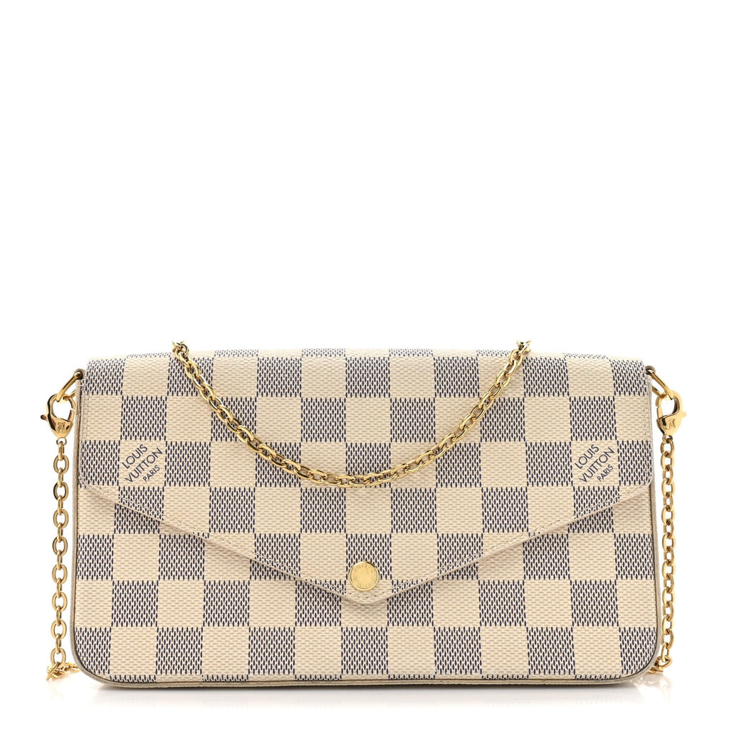 Damier Azur Pochette Felicie Chain Wallet Rose Ballerine