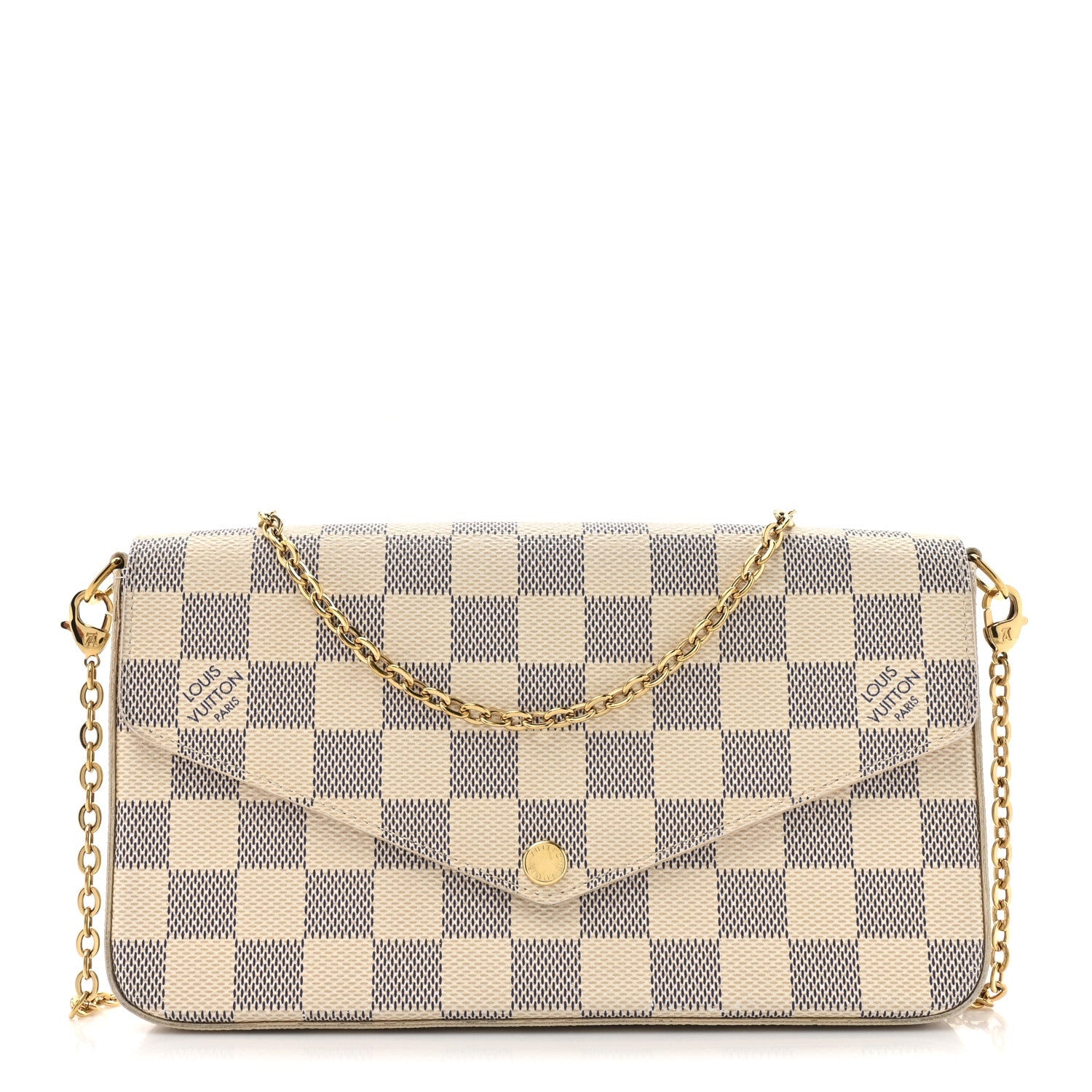 Damier Azur Pochette Felicie Chain Wallet Rose Ballerine