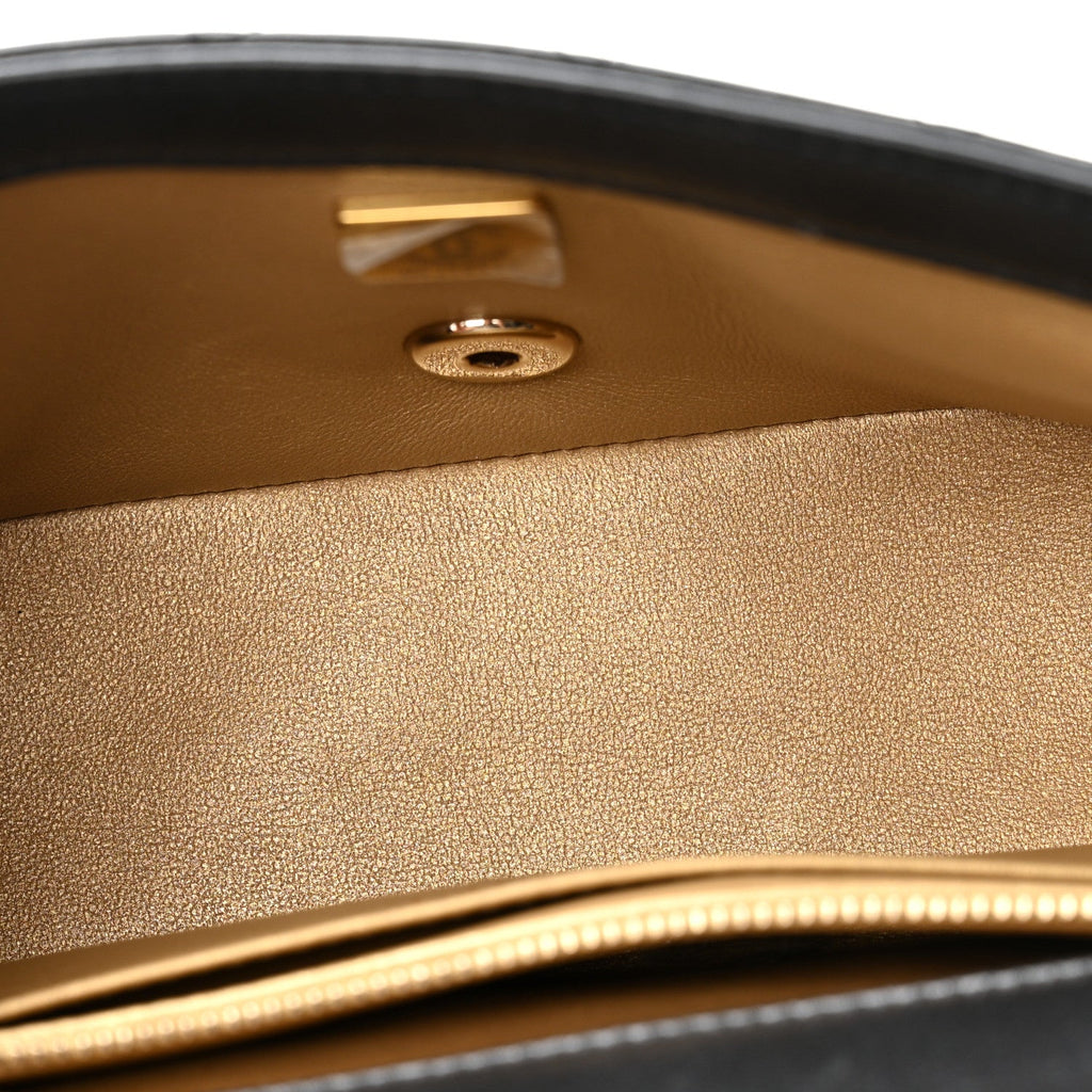 Lambskin Quilted Mini Rectangular Pearl Crush Flap Black