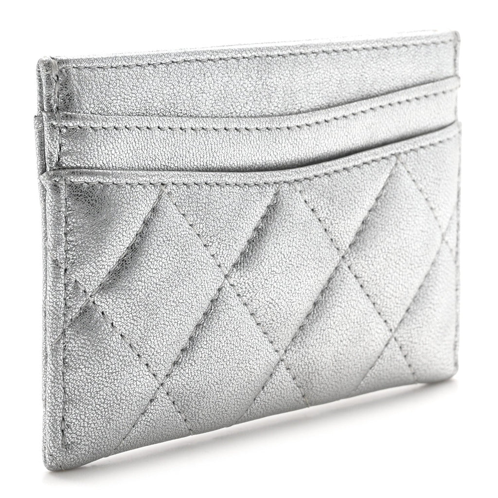 Metallic Lambskin Quilted CC  Holder Silver