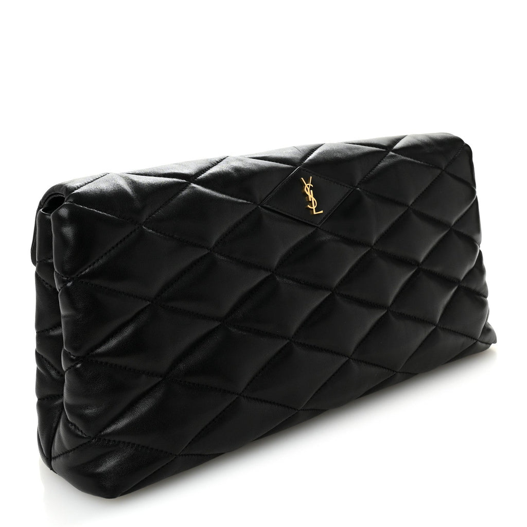 Lambskin Quilted Sade Puffer Envelope Clutch  Black