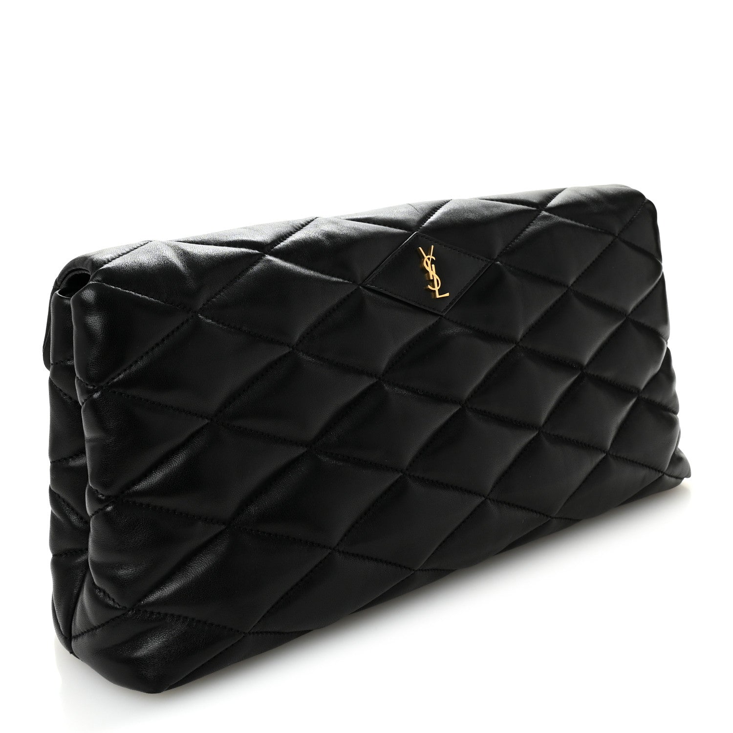 Lambskin Quilted Sade Puffer Envelope Clutch  Black