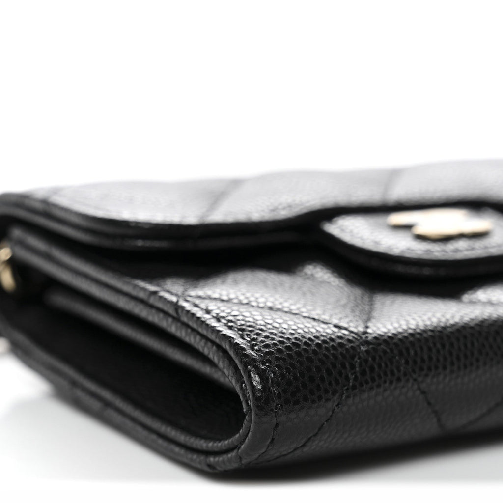 Caviar Quilted Flap  Holder On Chain Black