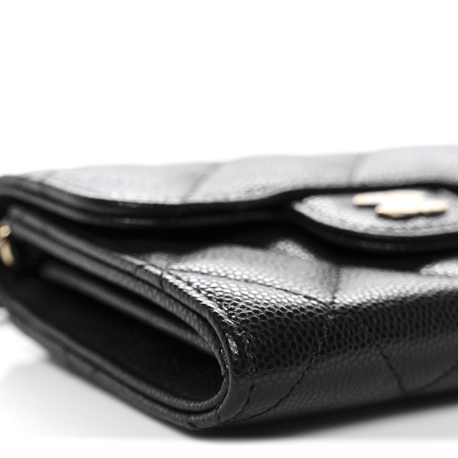Caviar Quilted Flap  Holder On Chain Black