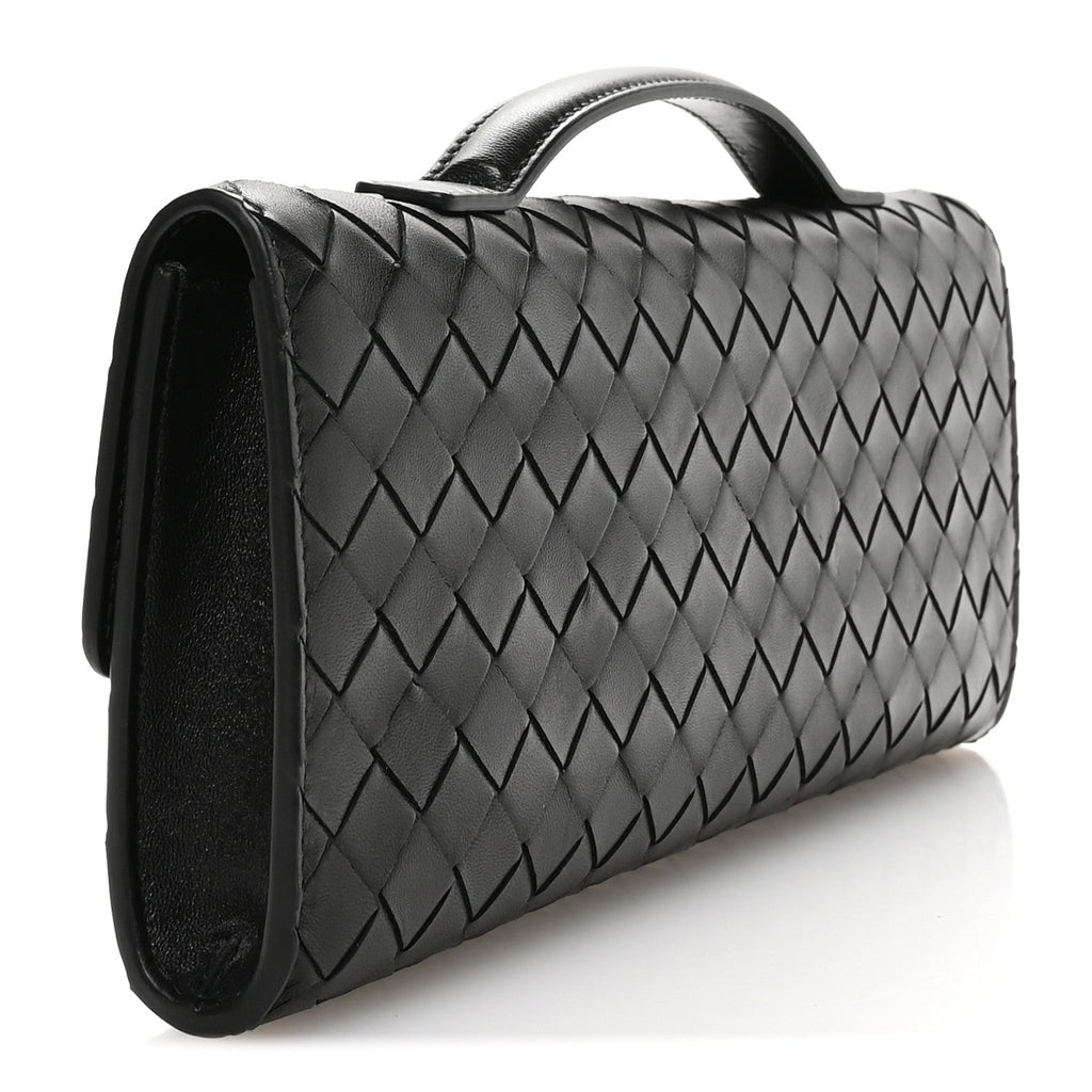 Nappa Intrecciato Long Andiamo Top Handle Clutch Black