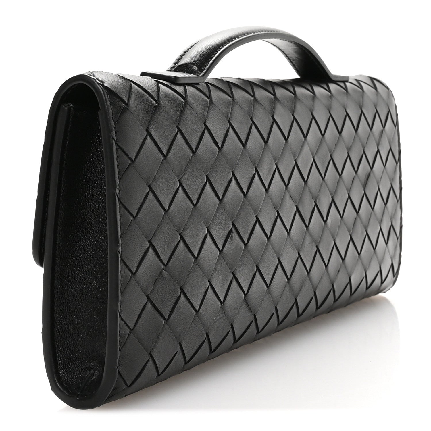 Nappa Intrecciato Long Andiamo Top Handle Clutch Black