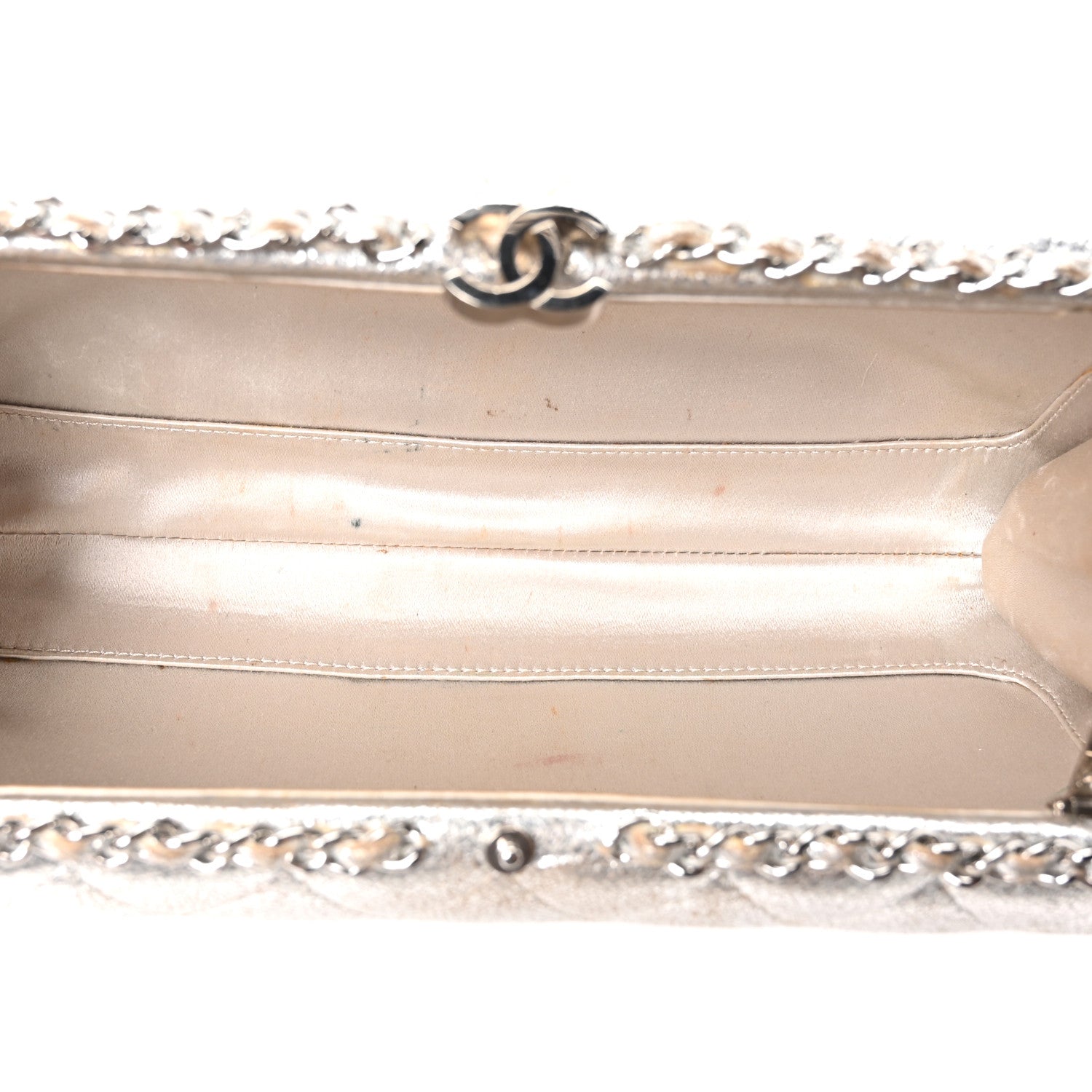 Metallic Lambskin Small Chain Around Clutch Silver