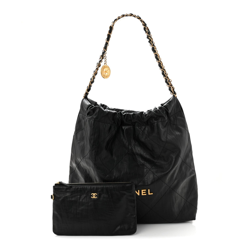Crumpled Calfskin Quilted Chanel 22 Black