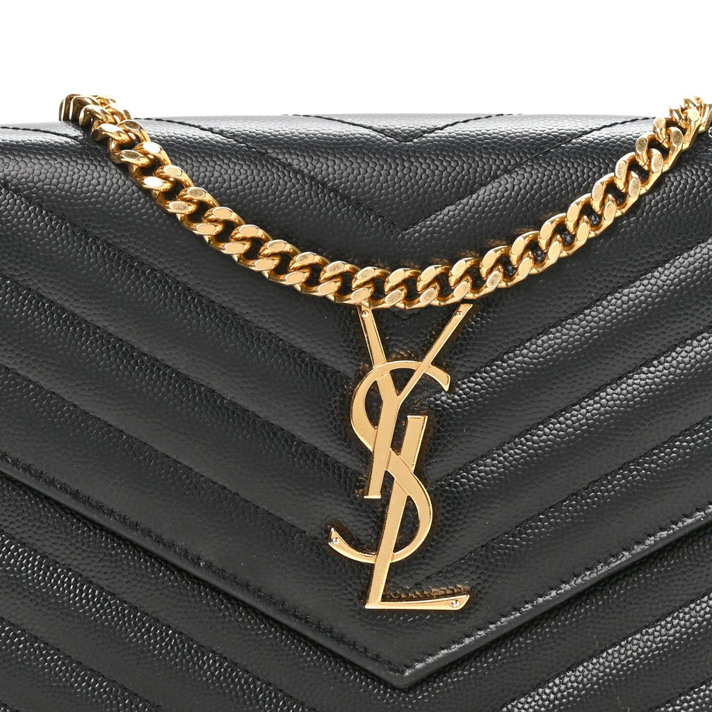 Grain De Poudre Matelasse Chevron Monogram Chain Wallet Black
