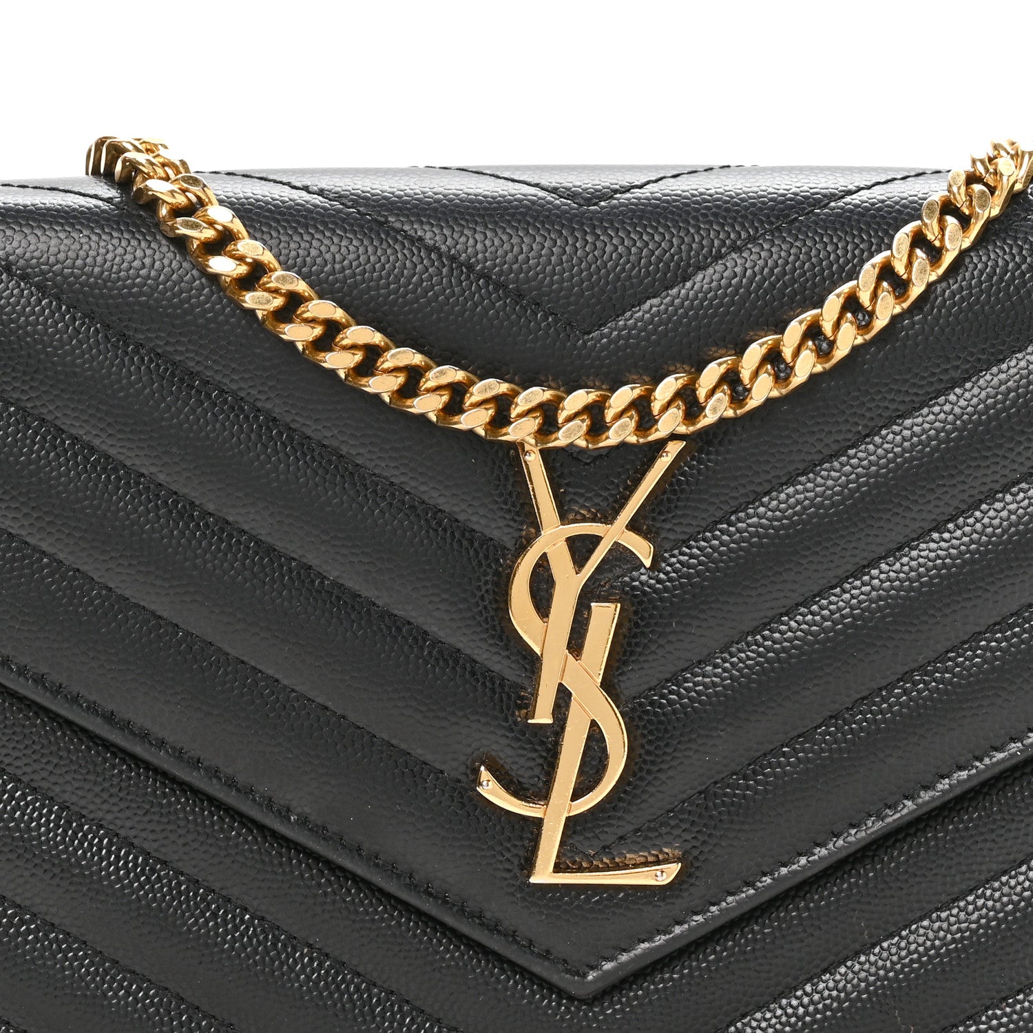 Grain De Poudre Matelasse Chevron Monogram Chain Wallet Black