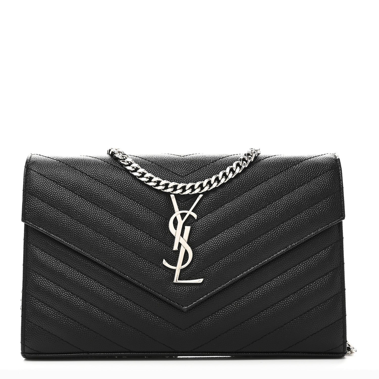 Grain De Poudre Matelasse Chevron Monogram Chain Wallet Black