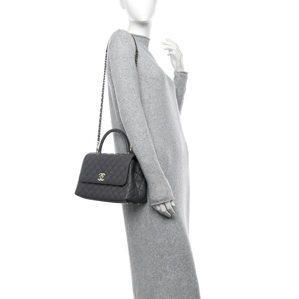 Caviar Quilted Small Coco Handle Flap Dark Grey
