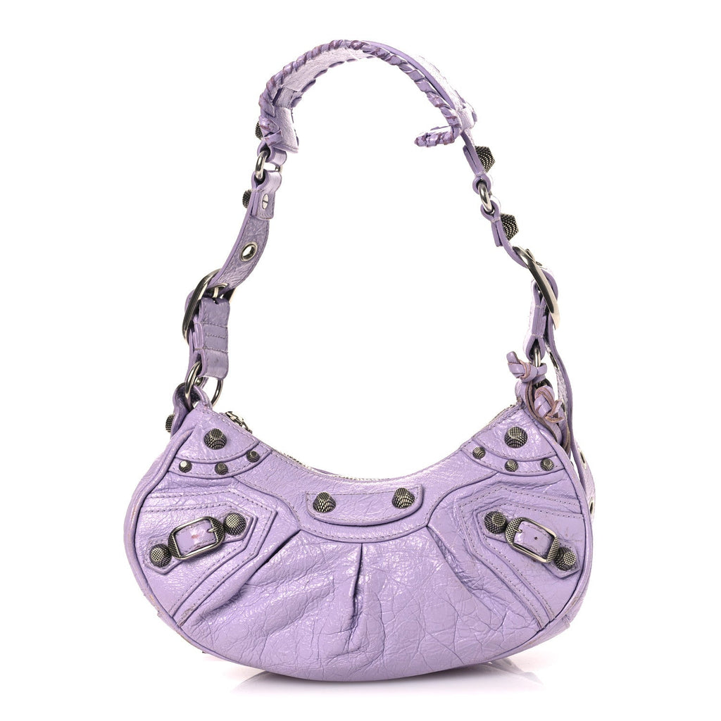 Extra Supple Calfskin Crocodile Embossed Le Cagole Shoulder Bag XS Lilac