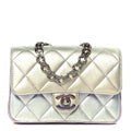 Gradient Metallic Calfskin Quilted Clutch Silver Blue Yellow Purple