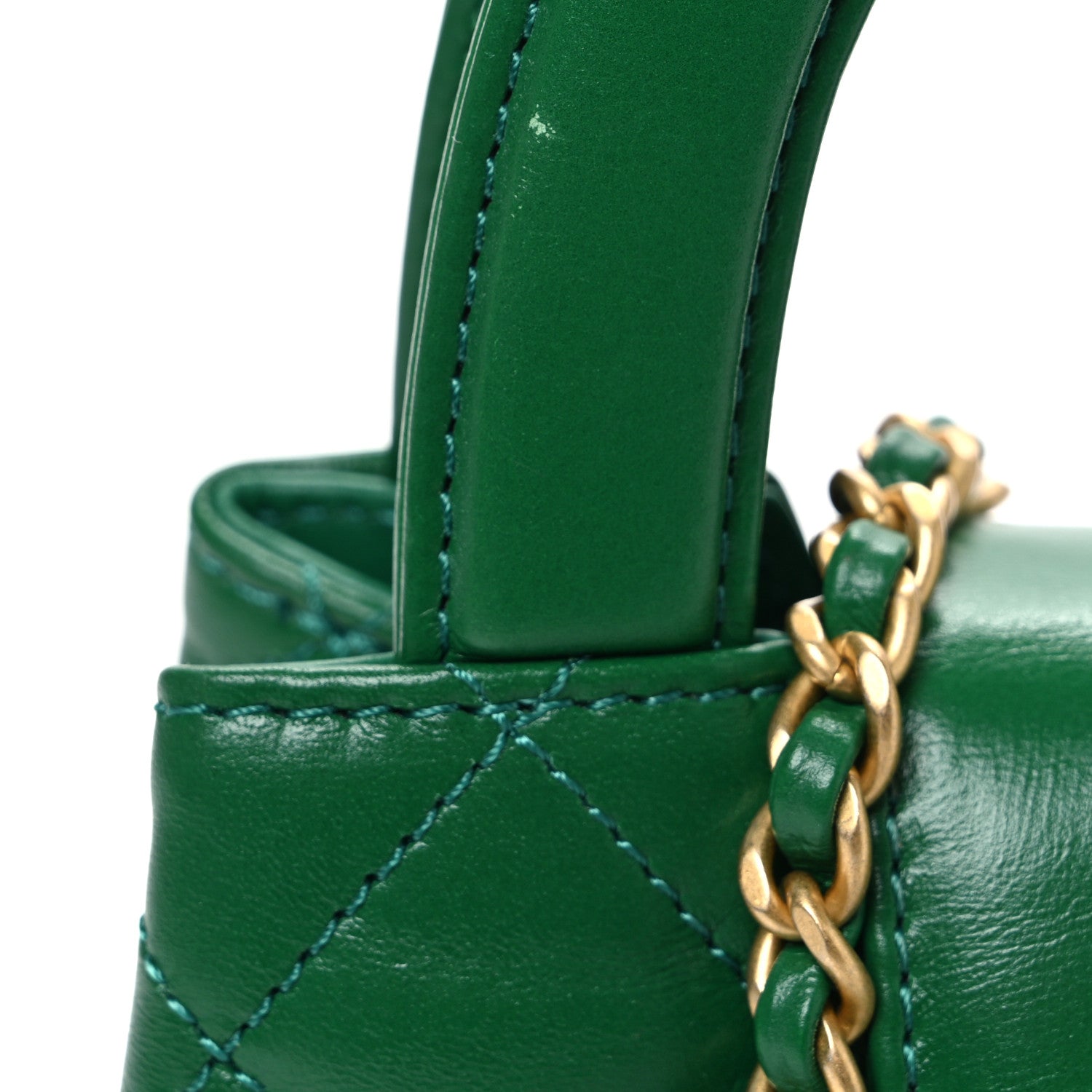 Shiny Aged Calfskin Quilted Nano Kelly Shopper Green